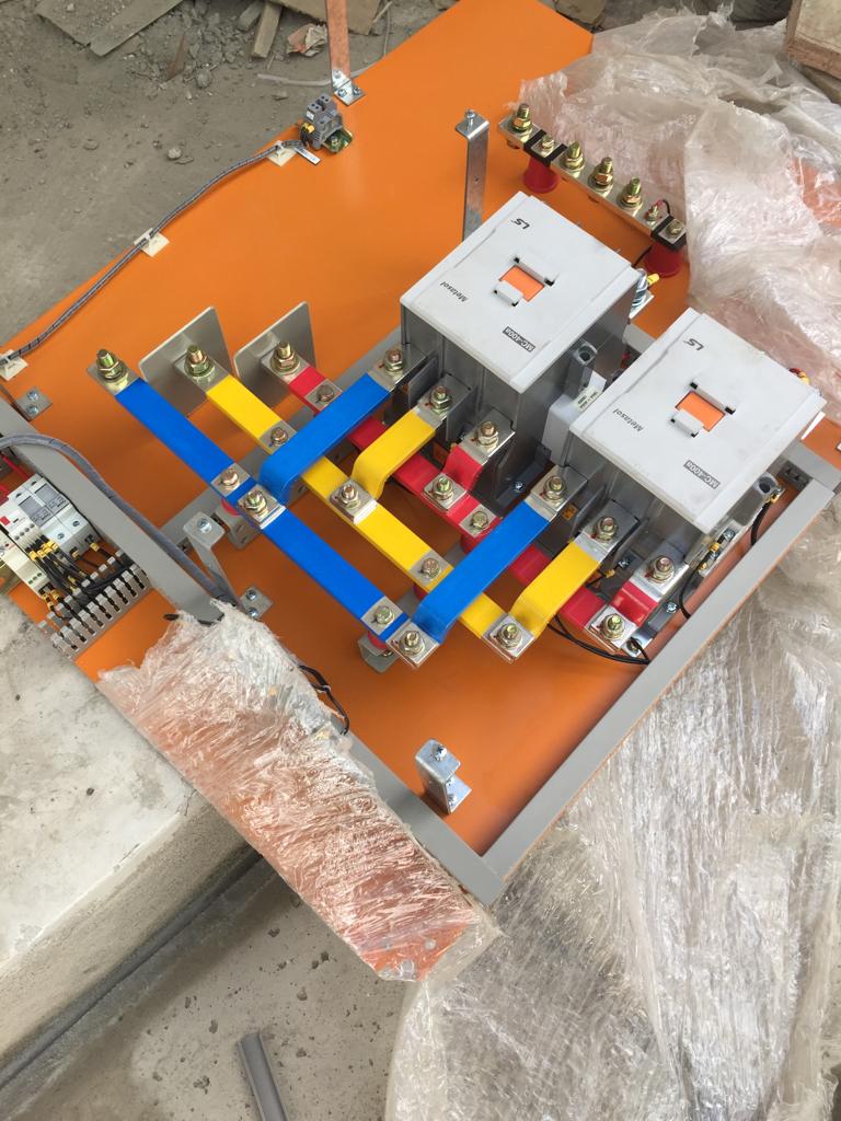 Electrical motherboard during a system upgrade.